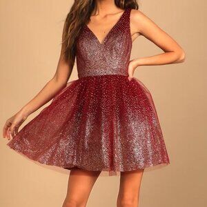 Lulus Ballerina Dream Burgundy and Gold Skater Dress Women's Size Small